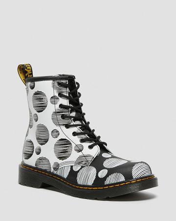 Black Kids' Dr Martens Youth 1460 Polka Dot Leather Lace Up Boots | CA 714QMA